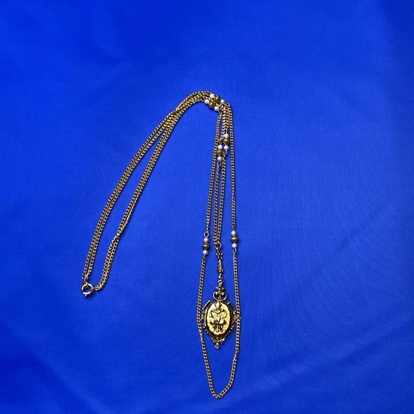 Vintage ART Gold Tone Double Strand Locket Necklace - Picture 6 of 12